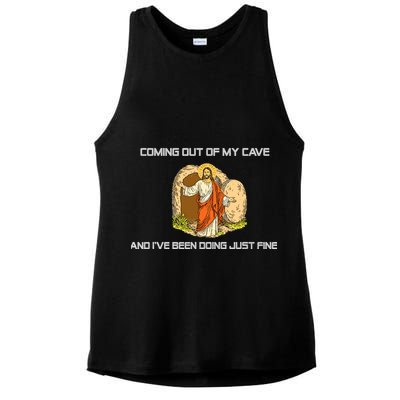 Jesus Coming Out Of My Cave And I've Been Doing Just Fine Ladies PosiCharge Tri-Blend Wicking Tank