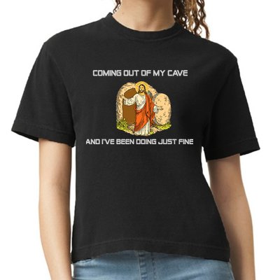 Jesus Coming Out Of My Cave And I've Been Doing Just Fine Comfort Colors Boxy T-Shirt