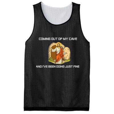Jesus Coming Out Of My Cave And I've Been Doing Just Fine Mesh Reversible Basketball Jersey Tank