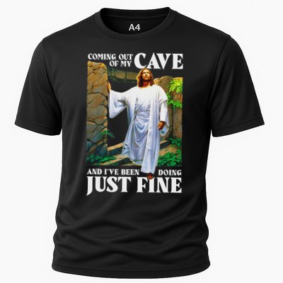 Jesus Coming Out Of My Cave And I've Been Doing Just Fine Cooling Performance Crew T-Shirt