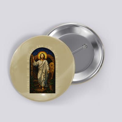 Jesus Coming Out Of My Cave And Ive Been Doing Just Fine Button