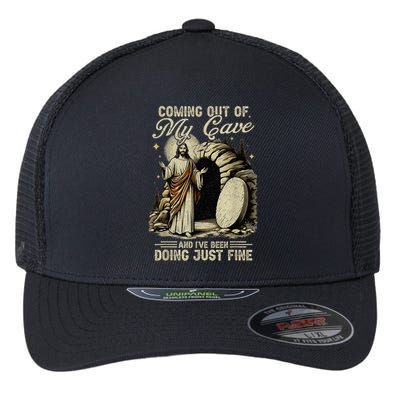 Jesus Coming Out Of My Cave And I'Ve Been Doing Just Fine Flexfit Unipanel Trucker Cap