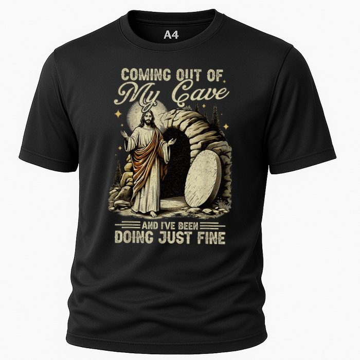 Jesus Coming Out Of My Cave And I'Ve Been Doing Just Fine Performance Shirt