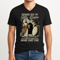 Jesus Coming Out Of My Cave And I'Ve Been Doing Just Fine V-Neck T-Shirt