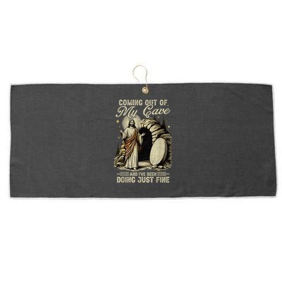 Jesus Coming Out Of My Cave And I'Ve Been Doing Just Fine Large Microfiber Waffle Golf Towel