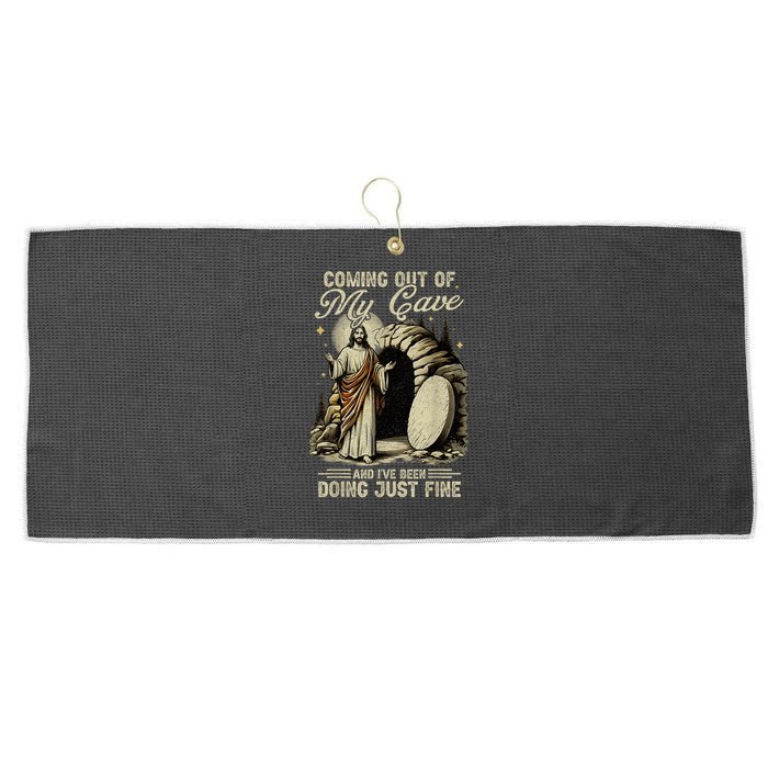 Jesus Coming Out Of My Cave And I'Ve Been Doing Just Fine Large Microfiber Waffle Golf Towel