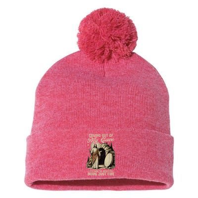 Jesus Coming Out Of My Cave And I'Ve Been Doing Just Fine Pom Pom 12in Knit Beanie
