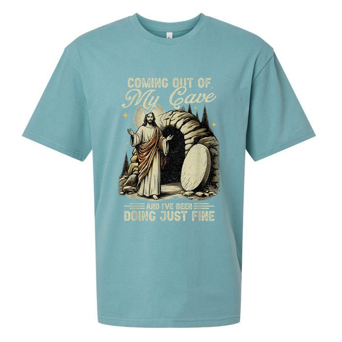 Jesus Coming Out Of My Cave And I'Ve Been Doing Just Fine Sueded Cloud Jersey T-Shirt