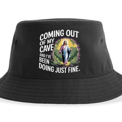 Jesus Coming Out Of My Cave And Ive Been Doing Just Fine Sustainable Bucket Hat