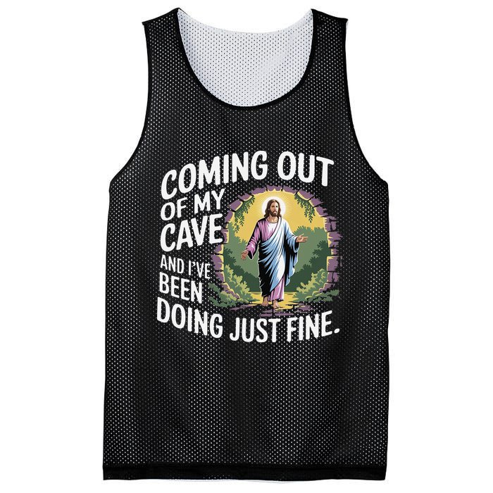 Jesus Coming Out Of My Cave And Ive Been Doing Just Fine Mesh Reversible Basketball Jersey Tank