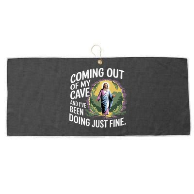 Jesus Coming Out Of My Cave And Ive Been Doing Just Fine Large Microfiber Waffle Golf Towel