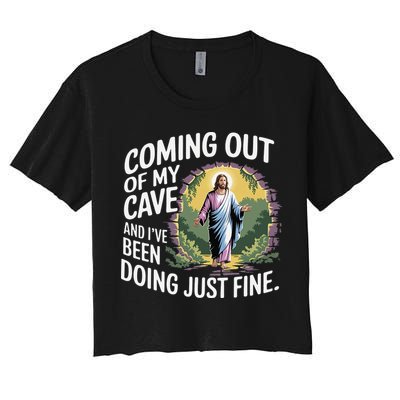 Jesus Coming Out Of My Cave And Ive Been Doing Just Fine Crop Top
