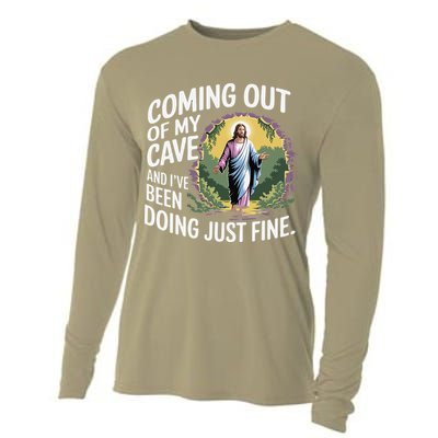 Jesus Coming Out Of My Cave And Ive Been Doing Just Fine Cooling Performance Long Sleeve Crew