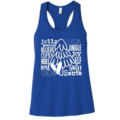 Jolly Cocoa Peace Believe Jingle Joy Cupid Noel Love Gift Women's Racerback Tank