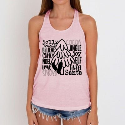 Jolly Cocoa Peace Believe Jingle Joy Cupid Noel Love Gift Women's Knotted Racerback Tank