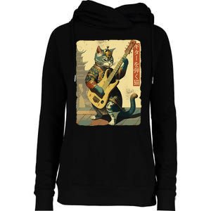 Japanese Cat Princess Playing The Electric Guitar Womens Funnel Neck Pullover Hood