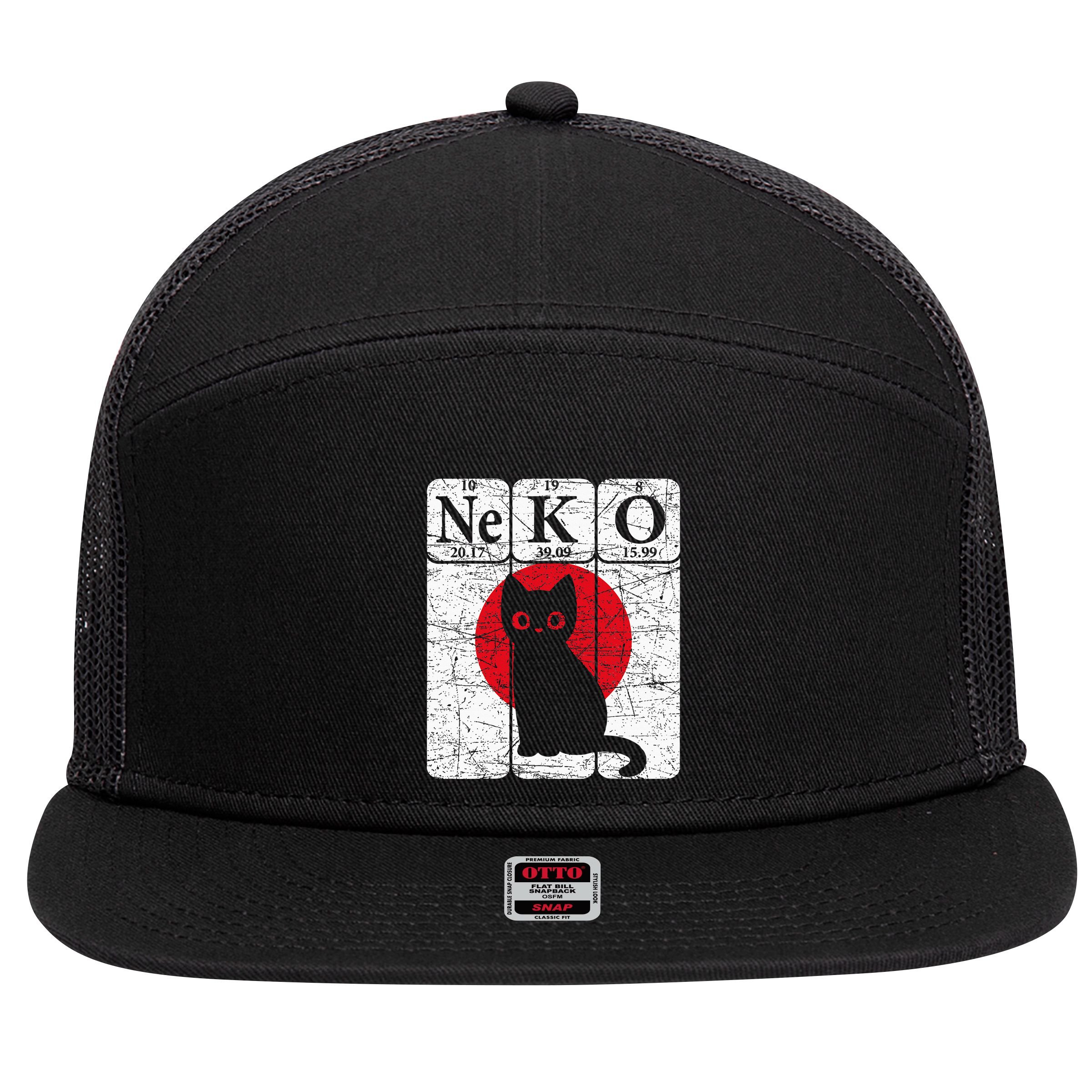 Japanese Cat Periodic Table Elements Kawaii Neko Japanese 7 Panel Mesh Trucker Snapback Hat