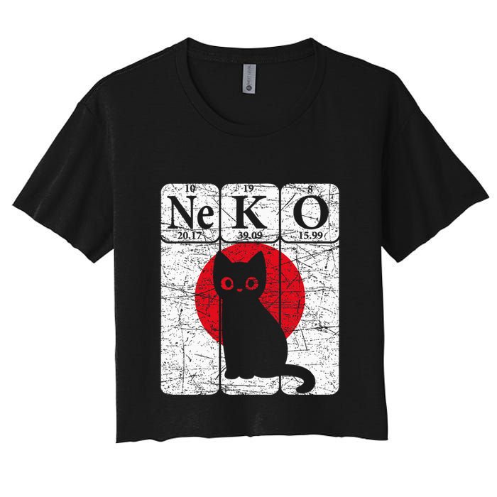 Japanese Cat Periodic Table Elements Kawaii Neko Japanese Women's Crop Top Tee