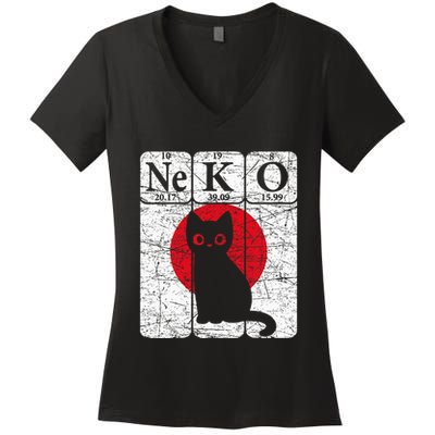 Japanese Cat Periodic Table Elements Kawaii Neko Japanese Women's V-Neck T-Shirt