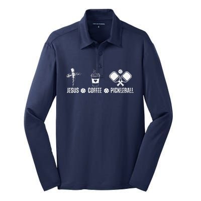 Jesus Coffee Pickleball Funny Christian Pickleball Lovers Silk Touch Performance Long Sleeve Polo