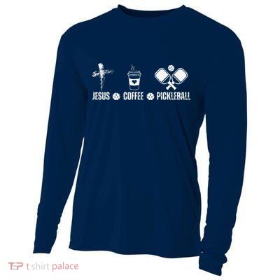 Jesus Coffee Pickleball Funny Christian Pickleball Lovers Cooling Performance Long Sleeve Crew