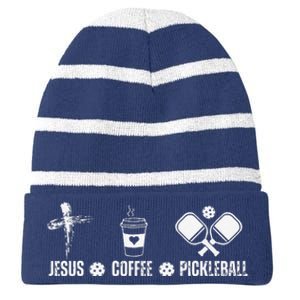 Jesus Coffee Pickleball Funny Christian Pickleball Lovers Striped Beanie with Solid Band