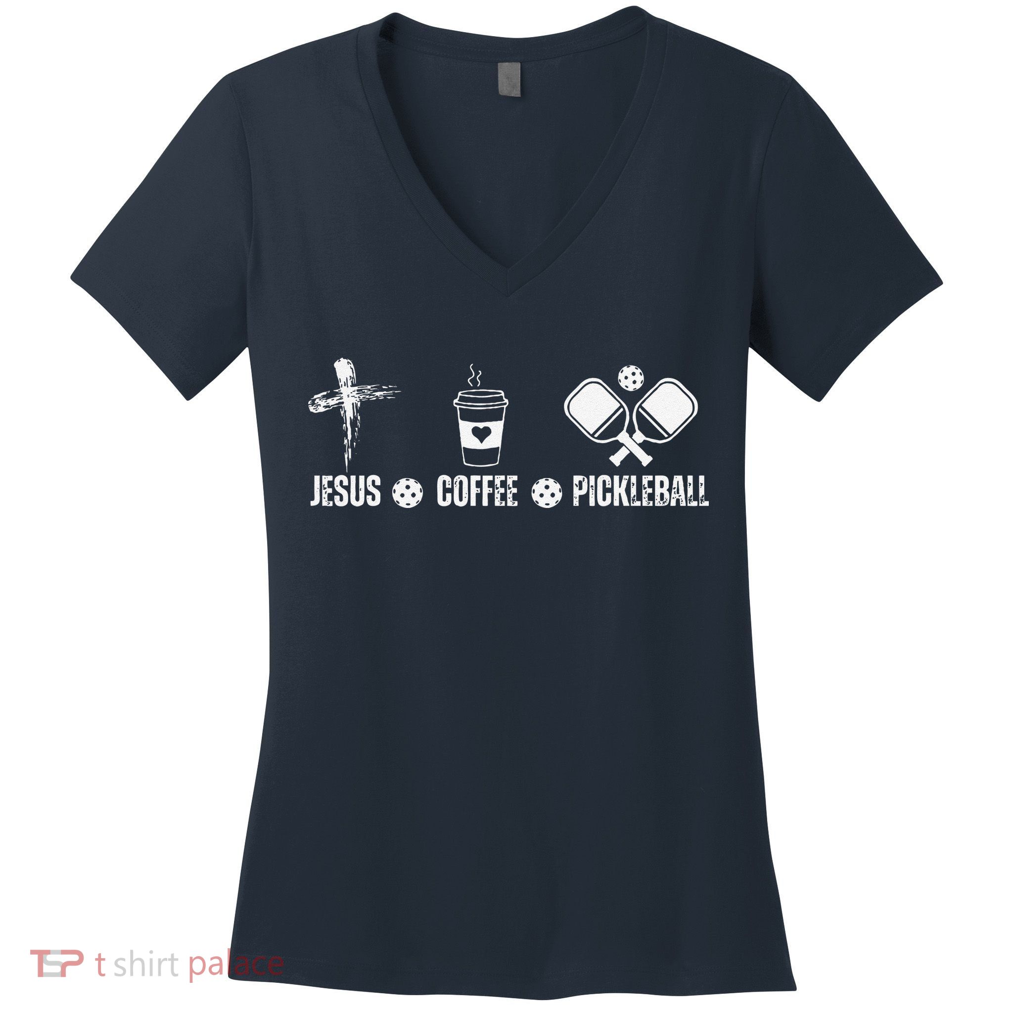 Jesus Coffee Pickleball Funny Christian Pickleball Lovers Women's V-Neck T-Shirt