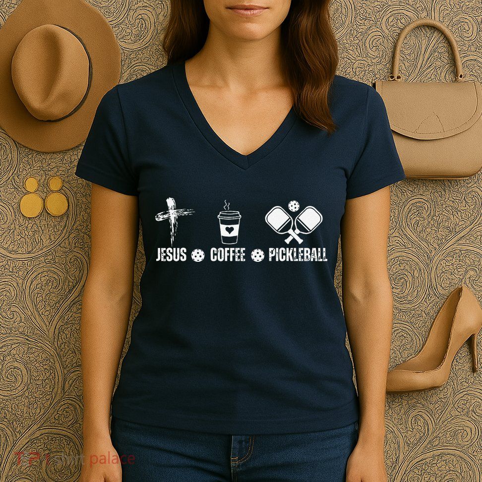 Jesus Coffee Pickleball Funny Christian Pickleball Lovers Women's V-Neck T-Shirt