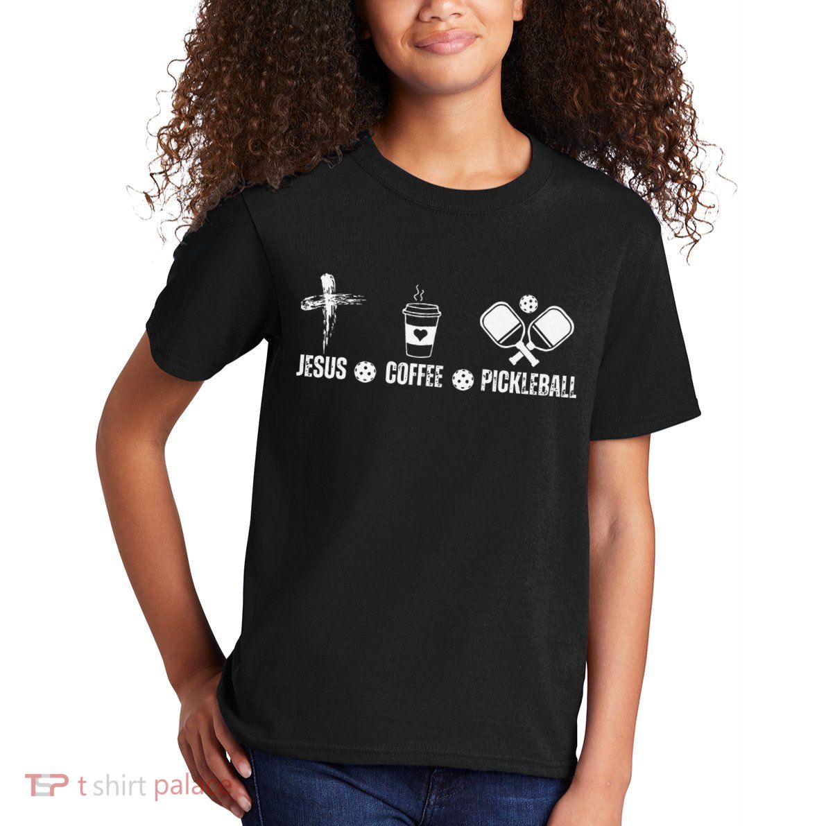 Jesus Coffee Pickleball Funny Christian Pickleball Lovers Kids T-Shirt