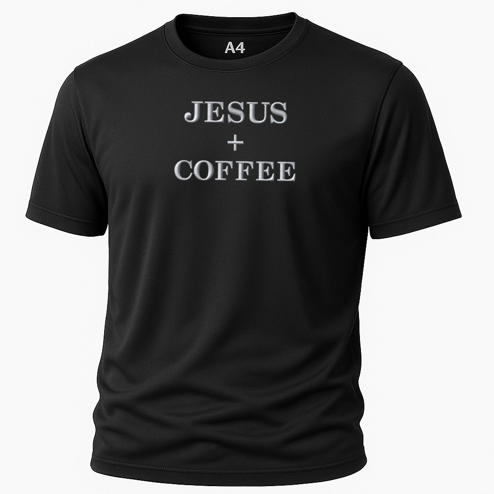 Jesus + Coffee Plus Christian Faith Love Of God And Caffeine Embroidered  Embroidered Cooling Performance Crew T-Shirt