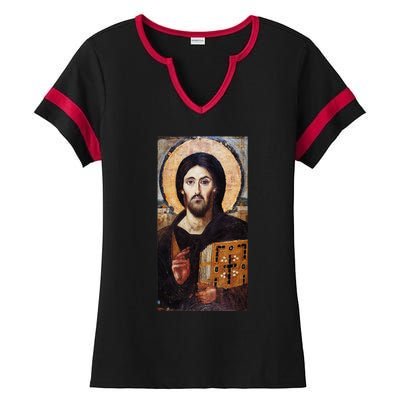 Jesus Christ Pantocrator Sinai Orthodox Christian Icon Gifts Ladies Halftime Notch Neck Tee