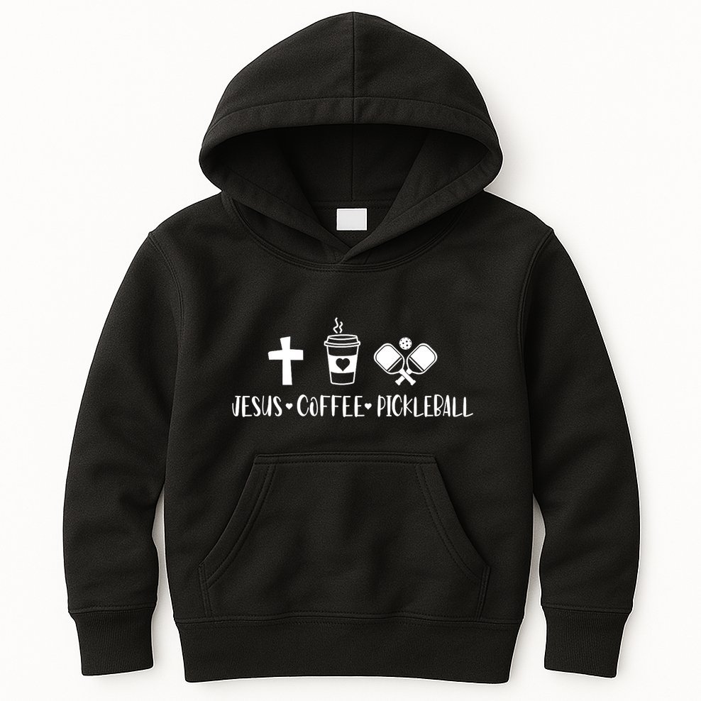 Jesus Coffee Picklenall Funny Christian Pickleball Lovers Kids Hoodie