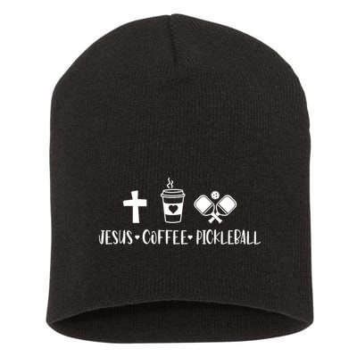 Jesus Coffee Picklenall Funny Christian Pickleball Lovers Short Acrylic Beanie