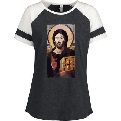 Jesus Christ Pantocrator Sinai Orthodox Christian Icon Gifts Enza Ladies Jersey Colorblock Tee