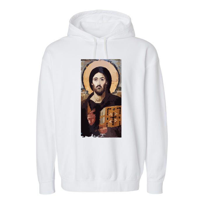 Jesus Christ Pantocrator Sinai Orthodox Christian Icon Gifts Garment-Dyed Fleece Hoodie