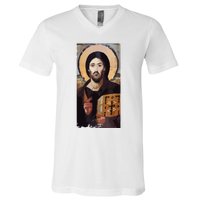 Jesus Christ Pantocrator Sinai Orthodox Christian Icon Gifts V-Neck T-Shirt