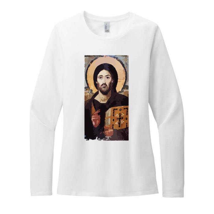 Jesus Christ Pantocrator Sinai Orthodox Christian Icon Gifts Womens CVC Long Sleeve Shirt