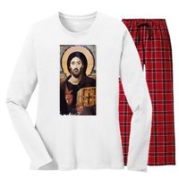 Jesus Christ Pantocrator Sinai Orthodox Christian Icon Gifts Women's Long Sleeve Flannel Pajama Set 