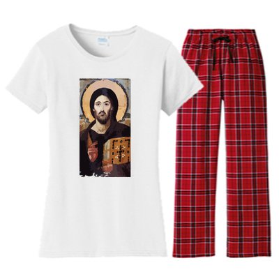 Jesus Christ Pantocrator Sinai Orthodox Christian Icon Gifts Women's Flannel Pajama Set