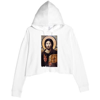 Jesus Christ Pantocrator Sinai Orthodox Christian Icon Gifts Crop Fleece Hoodie