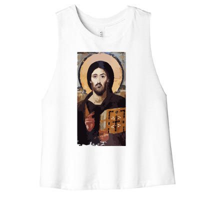 Jesus Christ Pantocrator Sinai Orthodox Christian Icon Gifts Women's Racerback Cropped Tank