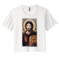 Jesus Christ Pantocrator Sinai Orthodox Christian Icon Gifts Women's Crop Top Tee