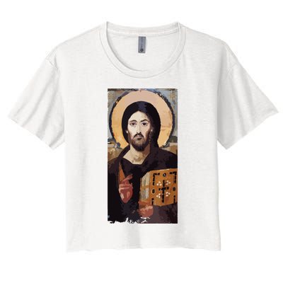 Jesus Christ Pantocrator Sinai Orthodox Christian Icon Gifts Women's Crop Top Tee