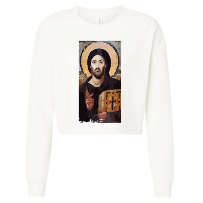 Jesus Christ Pantocrator Sinai Orthodox Christian Icon Gifts Cropped Pullover Crew