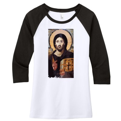 Jesus Christ Pantocrator Sinai Orthodox Christian Icon Gifts Women's Tri-Blend 3/4-Sleeve Raglan Shirt