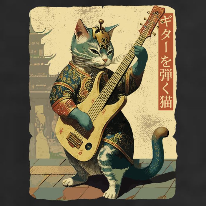 Japanese Cat Princess Playing The Electric Guitar Japanese Samurai Guitar Player 7 Panel Mesh Trucker Snapback Hat