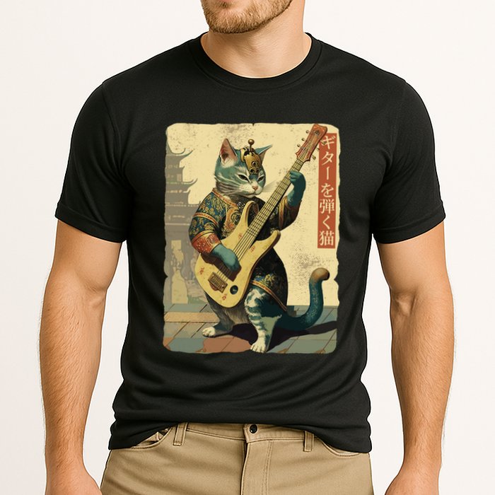 Japanese Cat Princess Playing The Electric Guitar Japanese Samurai Guitar Player Cooling Performance Crew T-Shirt