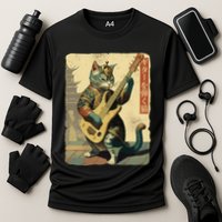 Japanese Cat Princess Playing The Electric Guitar Japanese Samurai Guitar Player Cooling Performance Crew T-Shirt