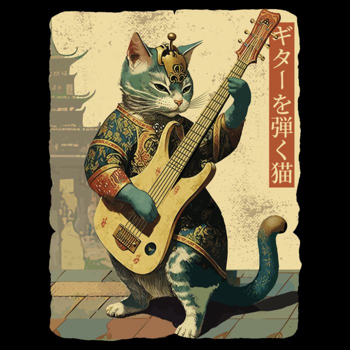 Japanese Cat Princess Playing The Electric Guitar Japanese Samurai Guitar Player Cooling Performance Crew T-Shirt