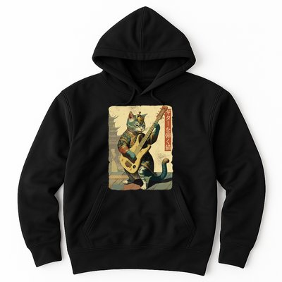 Japanese Cat Princess Playing The Electric Guitar Japanese Samurai Guitar Player Hoodie